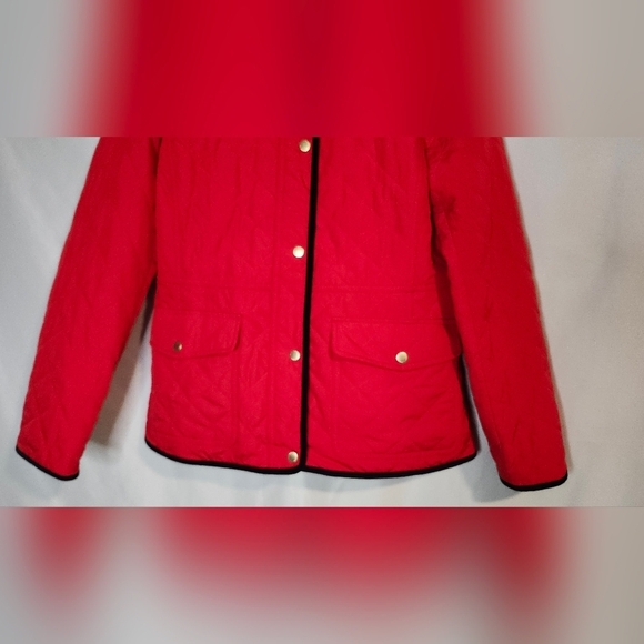 Talbots Jacket Women's Size Small Red Black Quilted Coat Corduroy Trim Classic - Picture 6 of 11